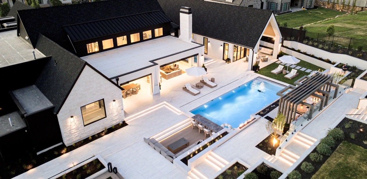 The backyard from above at dusk