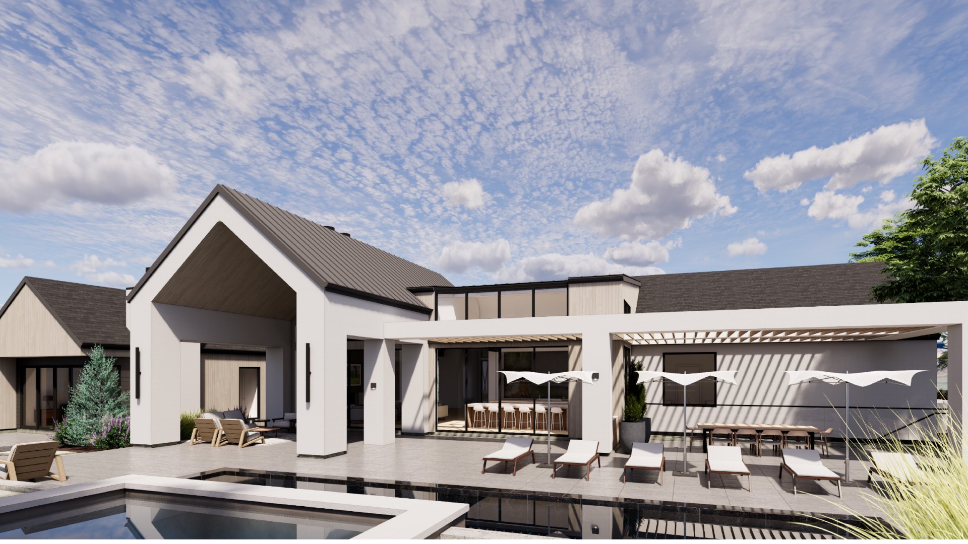 Avra, pool and covered patio, rendering