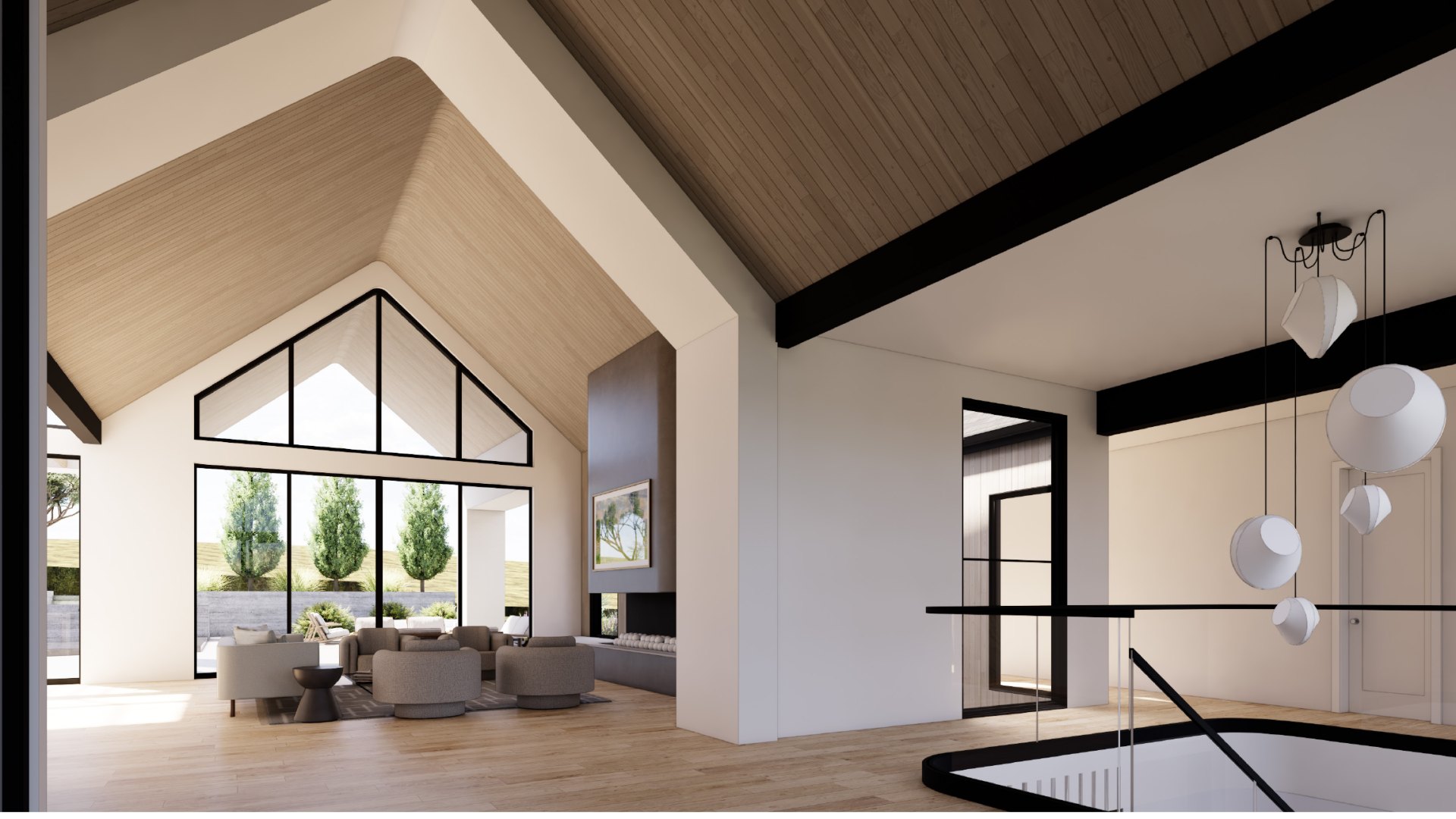 Avra, great room looking to the patio, rendering