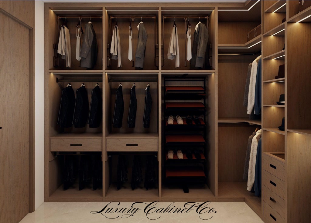 A custom closet by Luxury Cabinet Co.