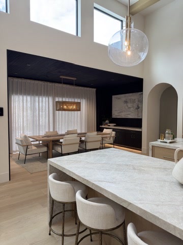 Dining with the black ceiling