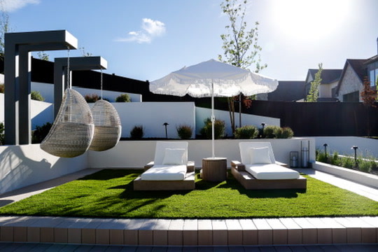 Egg chairs on the lawn
