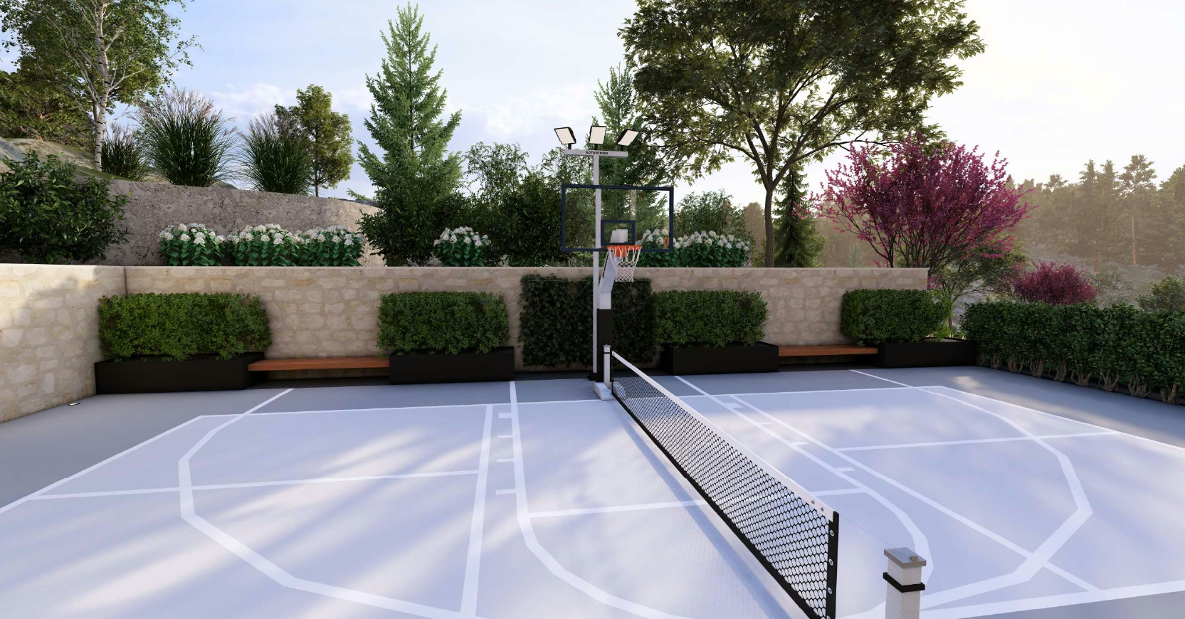 Three Falls project, the sport court, rendering
