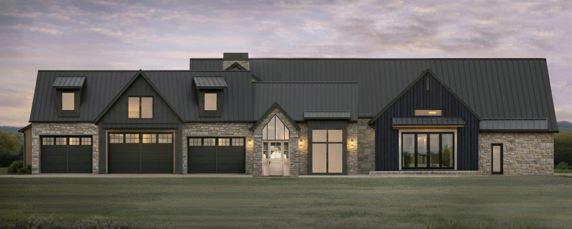 Three Falls project, garage side, rendering