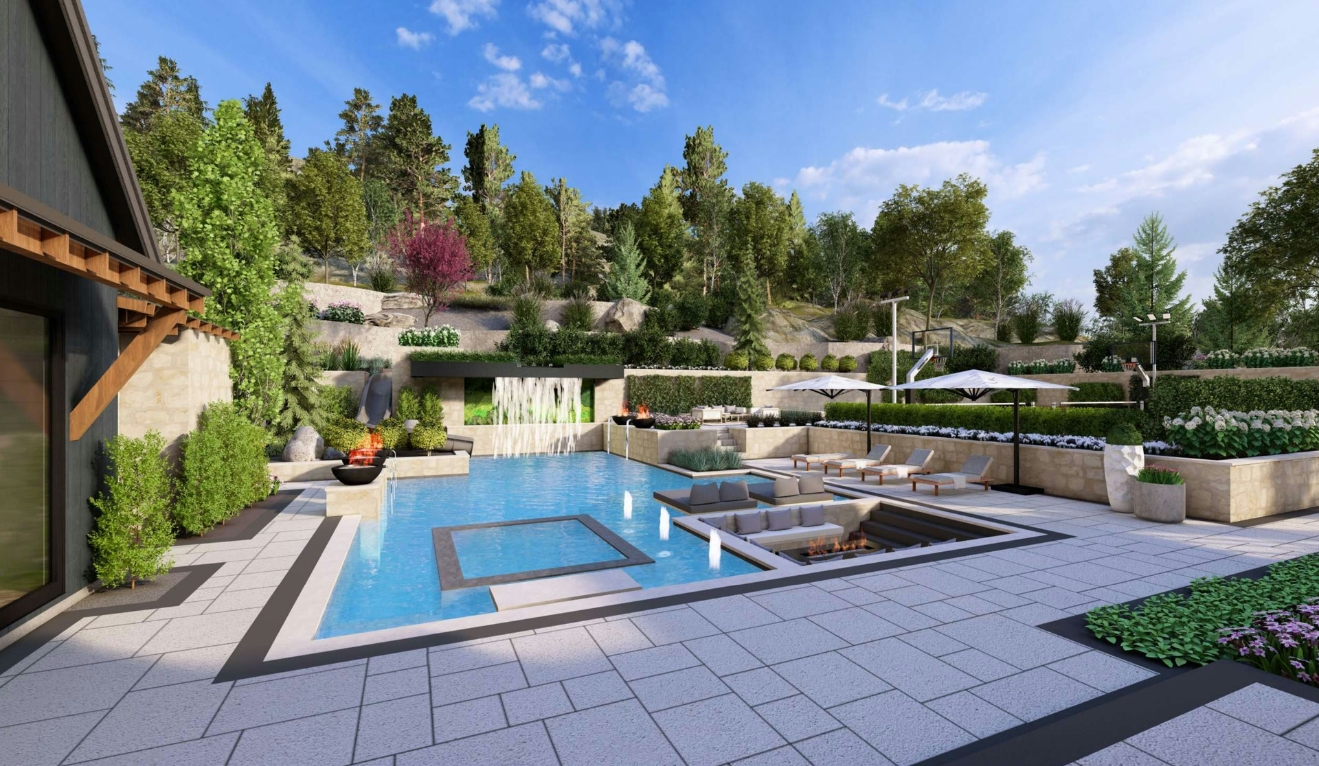 Three Falls project, the pool terrace, rendering